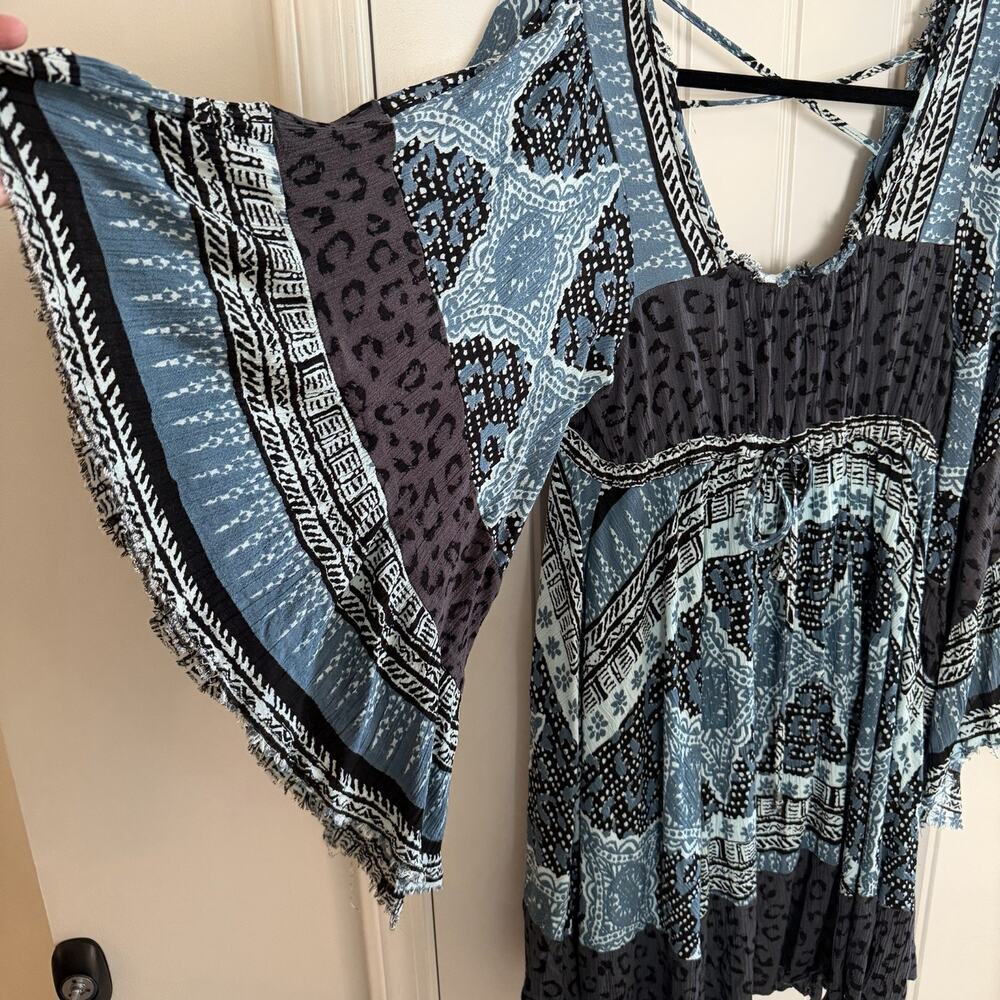 Free People Heart Of Gold Mini Dress Boho Flare Sleeves Women’s Size Small - Picture 5 of 16